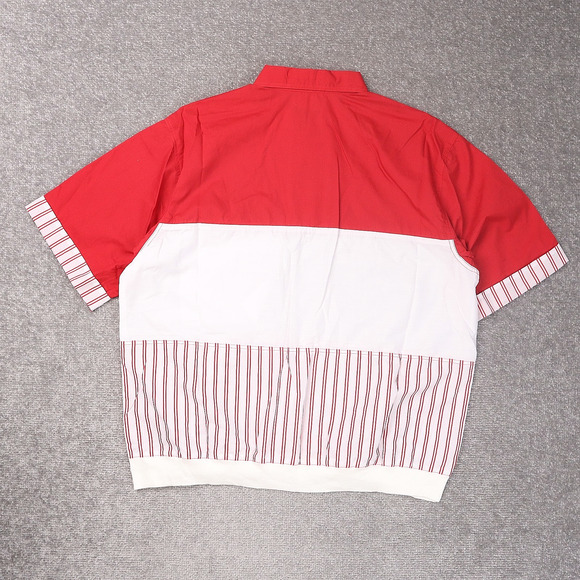 VTG 80s 90s Award Deadstock Large Red White Striped Short Sleeve Collared Shirt - Picture 2 of 9